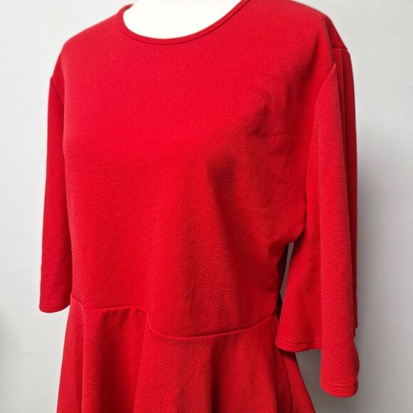 Boohoo Tapered Flare Sleeve Ruffle Womens Plus Size 18 Red Blouse Top - Picture 2 of 9